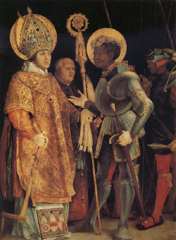 Grunewald, Matthias The Meeting of St Erasmus and St Maurice Sweden oil painting art